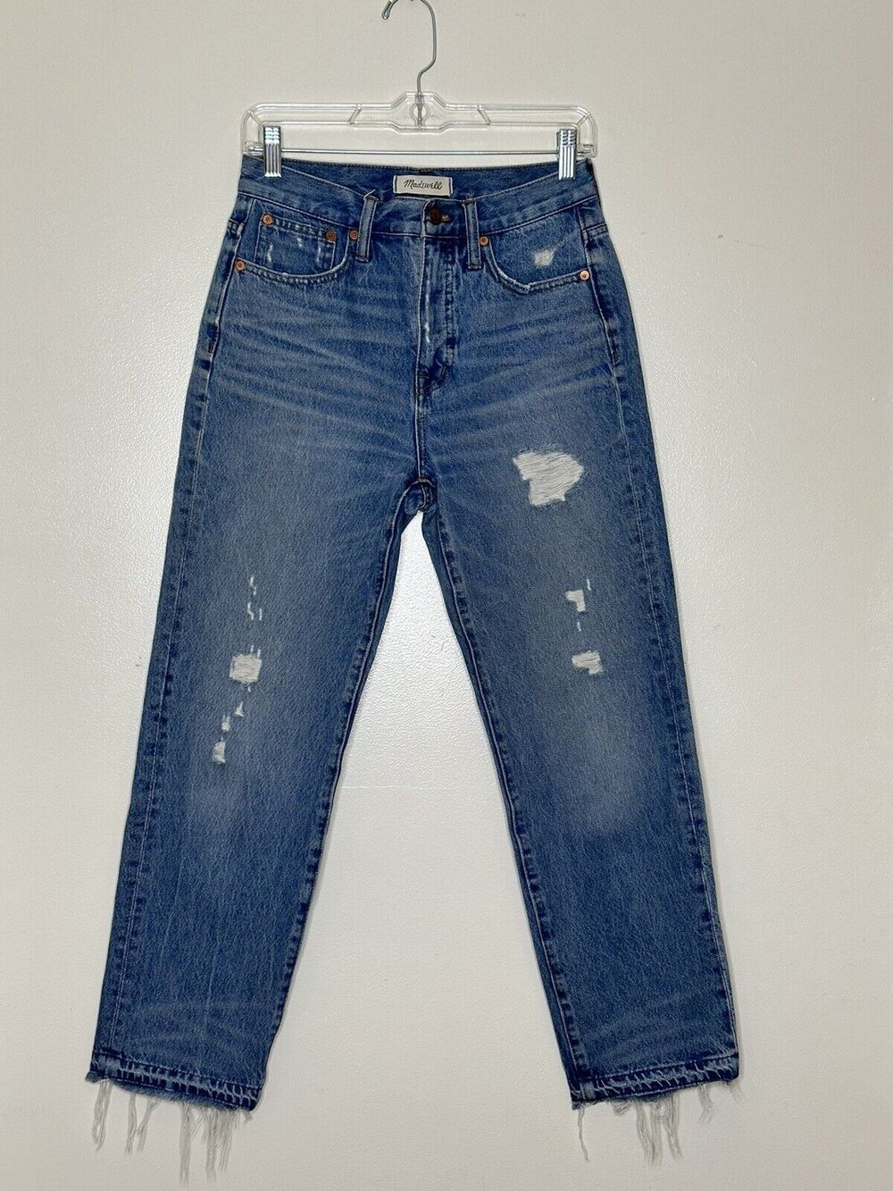 Madewell Classic Straight Jeans Size 26 Medium Wash Distressed High Rise